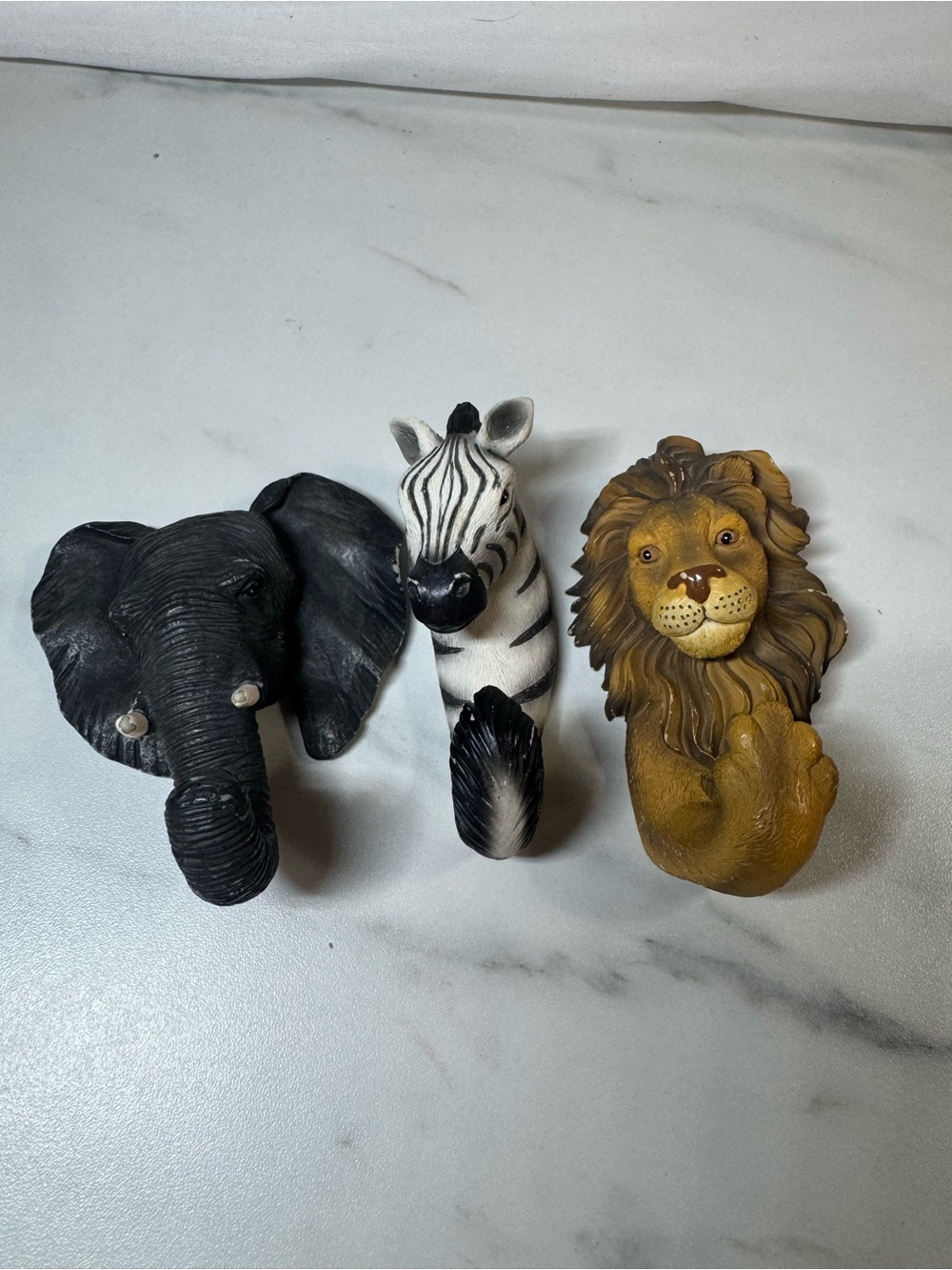 Safari Animal Wall Hooks Set of 3 Elephant Zebra Lion Jungle Nursery Decor